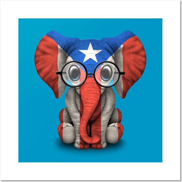 Baby Elephant with Glasses and Puerto Rican Flag Wall Art by jeffbartels
